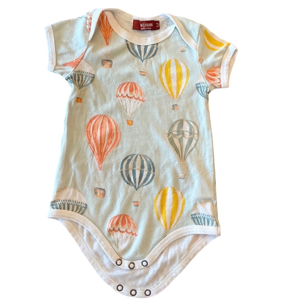 Milkbarn 3-6M Hot Air Balloon Bodysuit Blue Organic Cotton Baby One Piece Romper